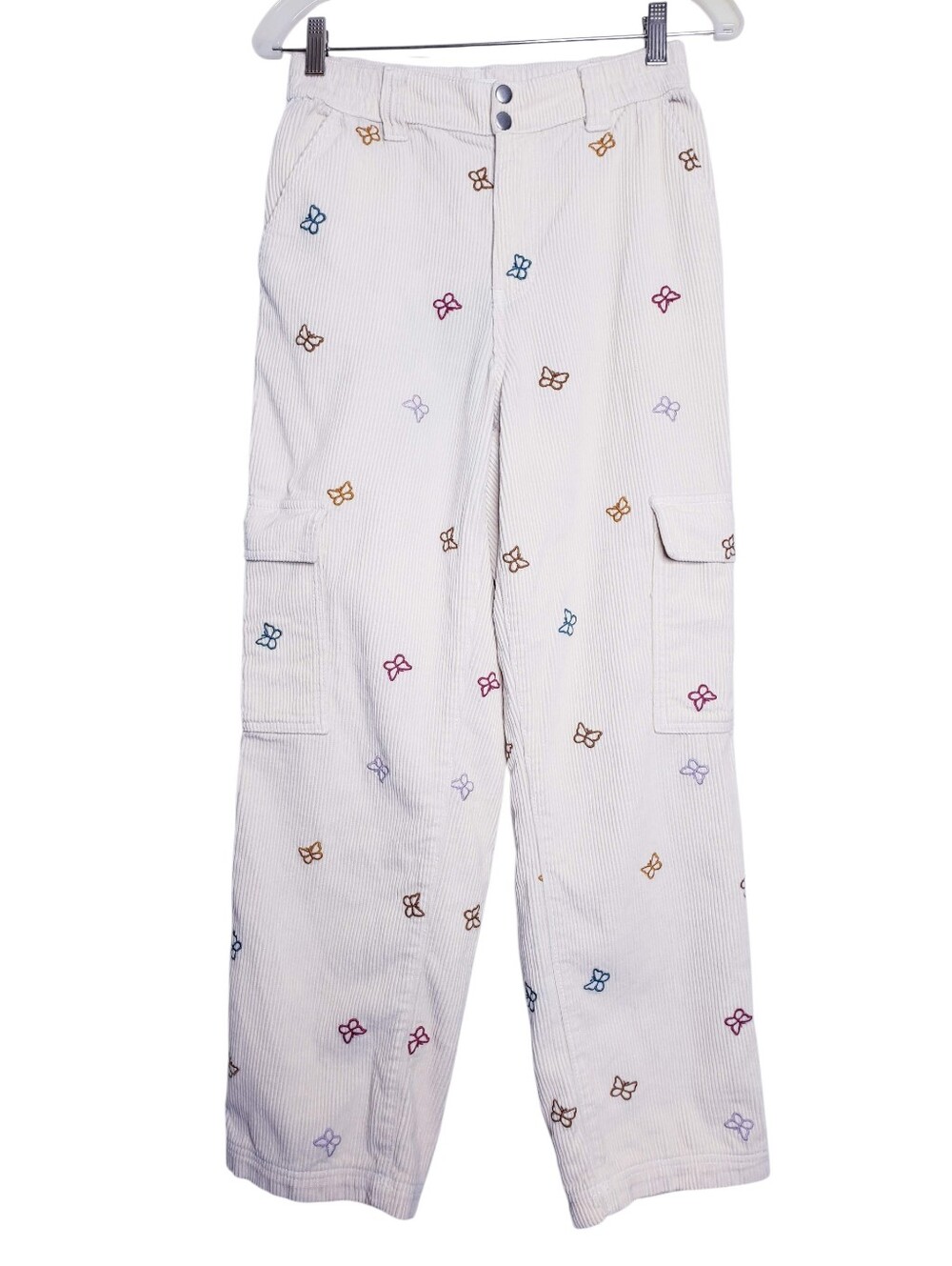 PacSun Butterfly Corduroy High Rise Elastic Waist Cargo Pants Women's Size Small - Picture 2 of 12